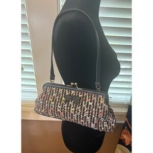 Retro Multicolor Plaid Tweed Kisslock Shoulder Bag W/ Bow. 12"x4"x3" #gossipgirl